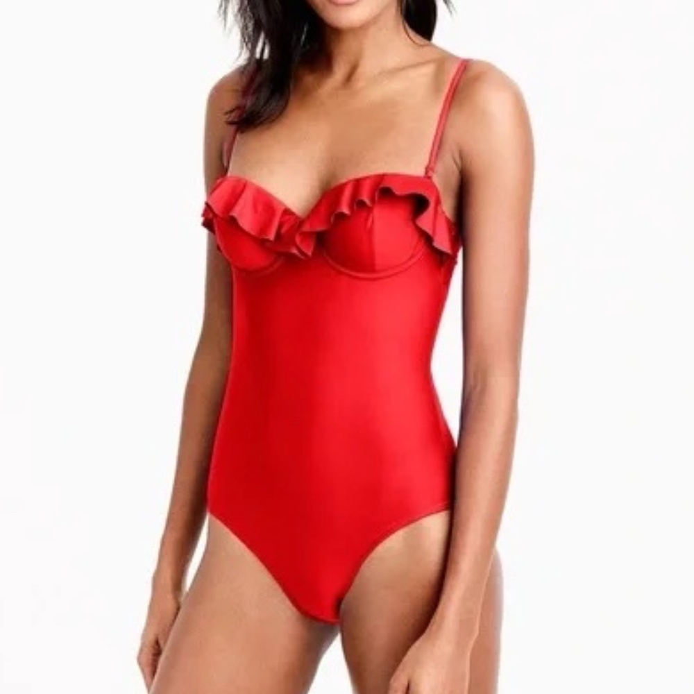 NWT Perfect J. Crew red ruffle convertible one-piece swimsuit